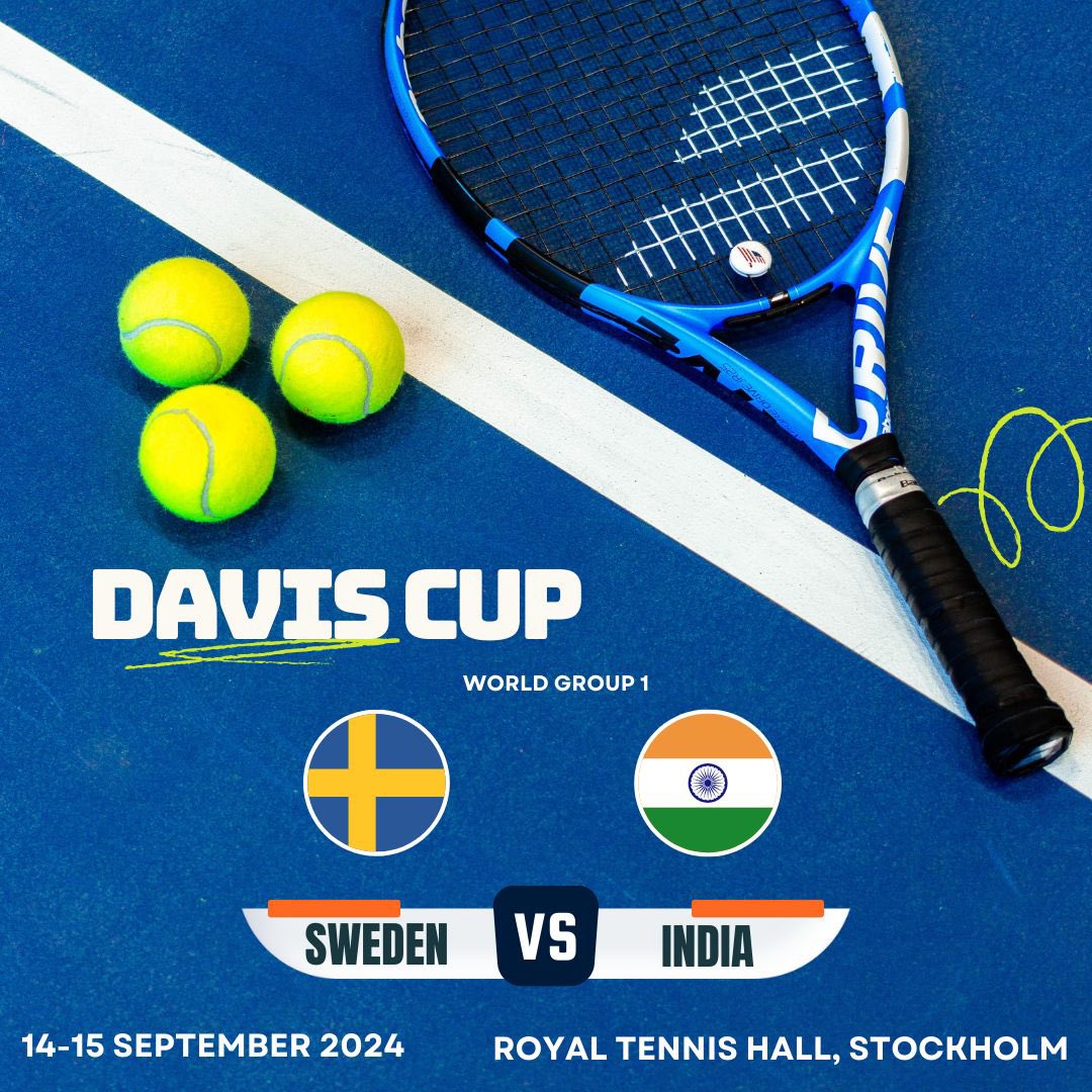 Coming up !

India Sweden Davis Cup 🎾
Right here in Stockholm at Royal Tennis Hall

A special Indian Fan Zone being readied by Swedish Tennis Federation

5 previous 🇮🇳 🇸🇪 ties incl. 1987 Final
&amp; 2005, 2000, 1996, 1985

India 3 time runner up
Sweden 7 time winners

<a href="/AITA__Tennis/">All India Tennis Association</a>