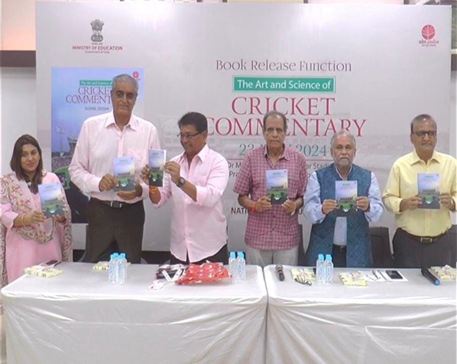 nbt_india's tweet photo. On Tuesday, 23 July 2024, former cricketer and coach Shri Chandrakant Pandit released the book “The Art and Science of Cricket Commentary” published by @nbt_india, at MP Bhagava Hall, Holkar Stadium, Indore. On the occasion, NBT-India, Chairman, Prof. Milind Sudhakar Marathe @milindsmarathe, and Padmshree Cricket Commentar Sushil Doshi @SushilDoshi1, the author of the book, were also present.

Congratulating the author of the book, Prof. Marathe said, “This book is a veritable guidebook for youngsters aspiring to be cricket commentators.”

The well-researched book covers topics like the origin and development of #cricketcommentary, basic qualities of commentators, preparation of commentary, and how to become a #cricket commentator. The #book is available at #NBTIndia’s bookstores and its webportal: https://t.co/zxdcft9yu6