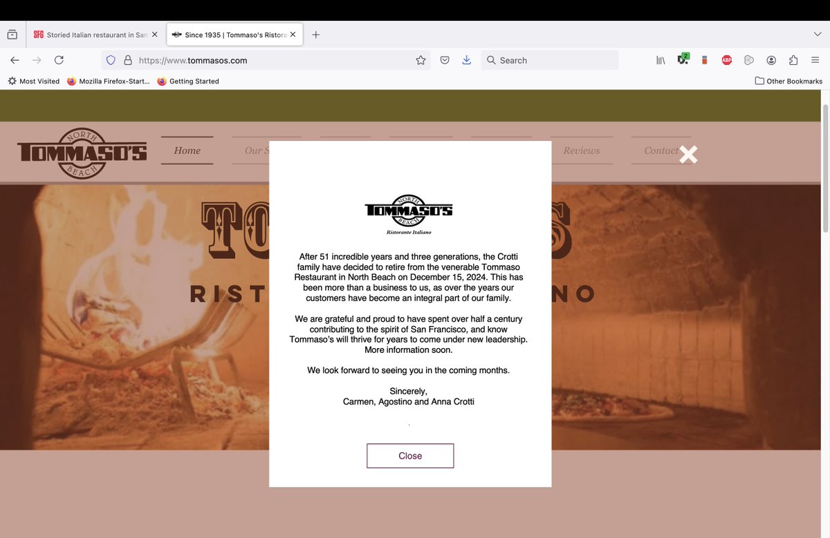 storydevelop's tweet photo. San Franciscans all around the world are sad to learn Tomasso's Restaurant in North Beach has been sold. So many years of great meals and great memories. To the Crotti family, Carmen, Agostino and Anna, thank you for putting your heart and soul into Tomasso's. You will be missed! https://t.co/TfacmykULW