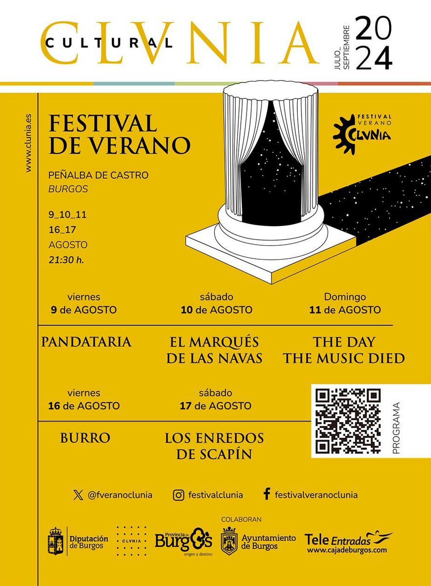 🎭 Llega la 17ª edición del <a href="/FVeranoClunia/">Festival de Verano de Clunia</a> 

Del 9 al 17 de agosto, disfruta de teatro y música en el impresionante teatro romano de <a href="/CluniaSulpicia/">Clunia Sulpicia</a>

🌟 Con grandes como <a href="/cayetanagc/">Cayetana Guillèn-Cuervo</a> y Carlos Hipólito, vive una experiencia única en un enclave histórico de la #RiberadelDuero