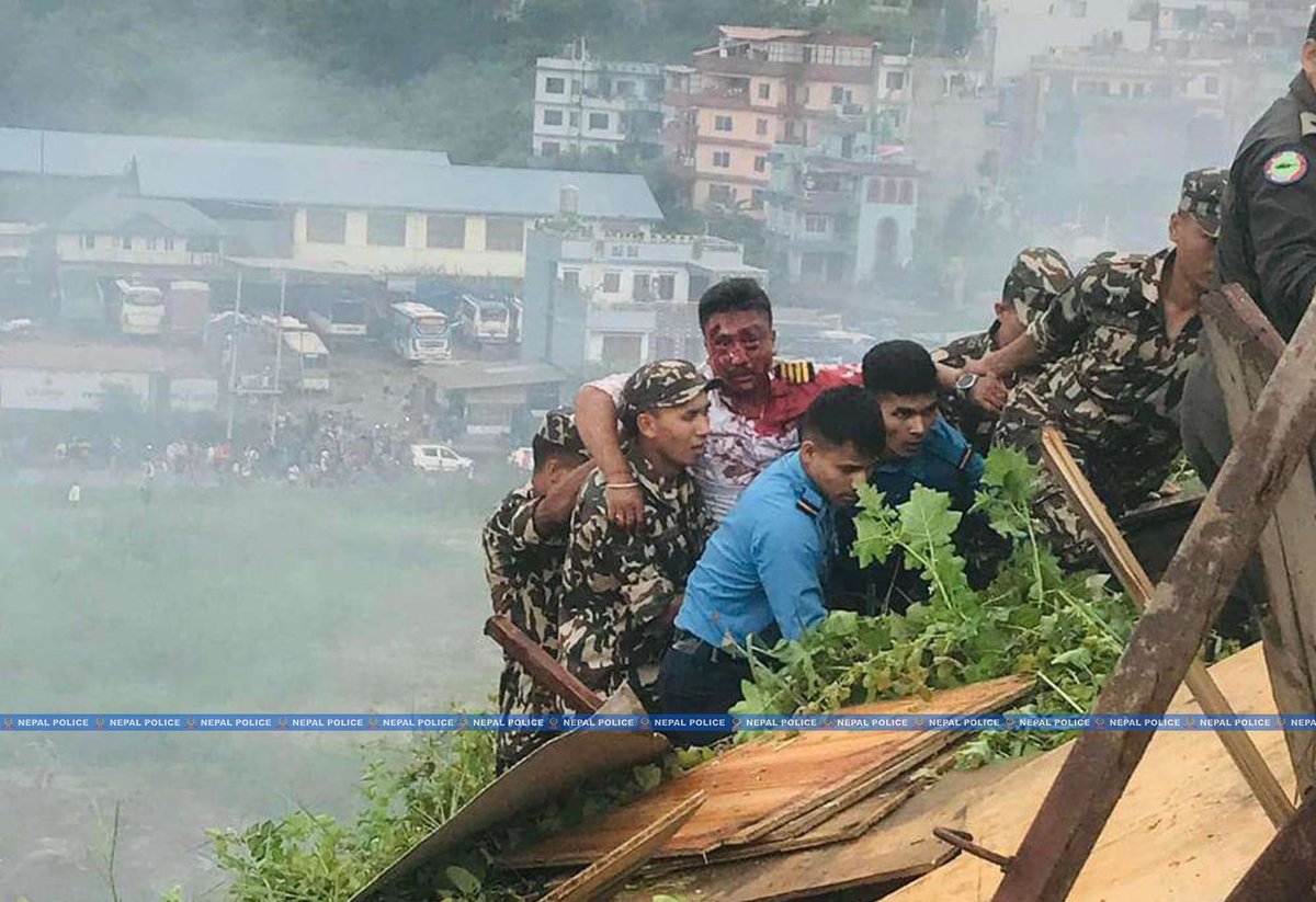 sushbhattarai's tweet photo. Rescuers have been rescued Captain Manish Shakya from the crash site at Kathmandu Airport and immediate sent to KMC hospital for further treatment. I wish him a speedy recovery.
#Nepal #SauryaAirlines #CRJ200 #Crash #18Dead #4Rescued #KathmanduAirport
Photo : @NepalPoliceHQ https://t.co/KFr9salukH