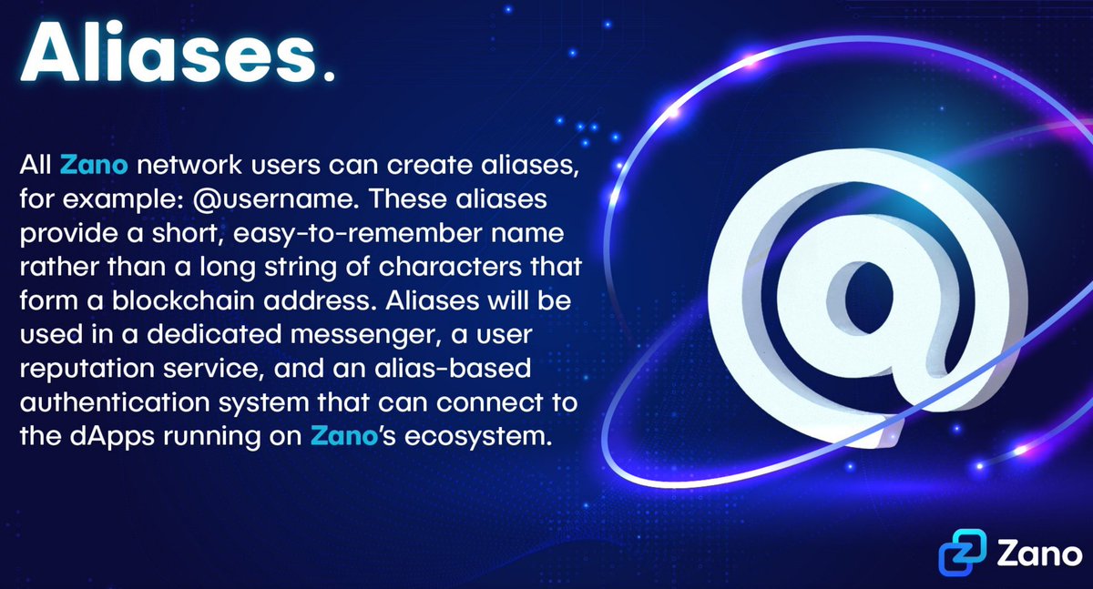 SebastianWols17's tweet image. The Aliases
@zano_project L1

So what is an Alias? Let me explain:
Alias is a simple way to create customized names for blockchain addresses, why is it cool? 

So normally when you want to get someone a transfer on-chain you need his long wallet address and even 1 letter not…