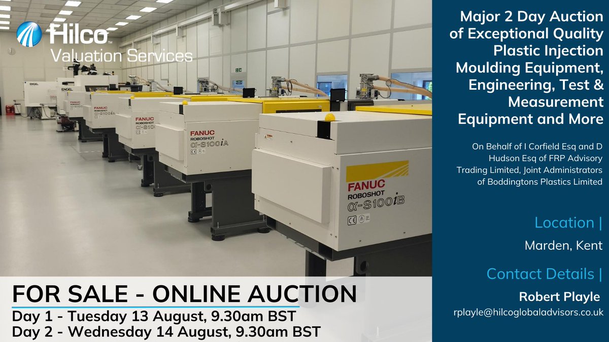 HilcoVS's tweet image. #Major #TwoDay #OnlineAuction 

Exceptional Quality #PlasticInjection #MouldingEquipment, #Engineering, #Test &amp;amp; #Measurement #Equipment and More

📅 Sale Dates: 13 &amp;amp; 14 Aug, 9.30am BST

➡ Read More: hilcovs.co.uk/sale-list/bodd…

#ForSale