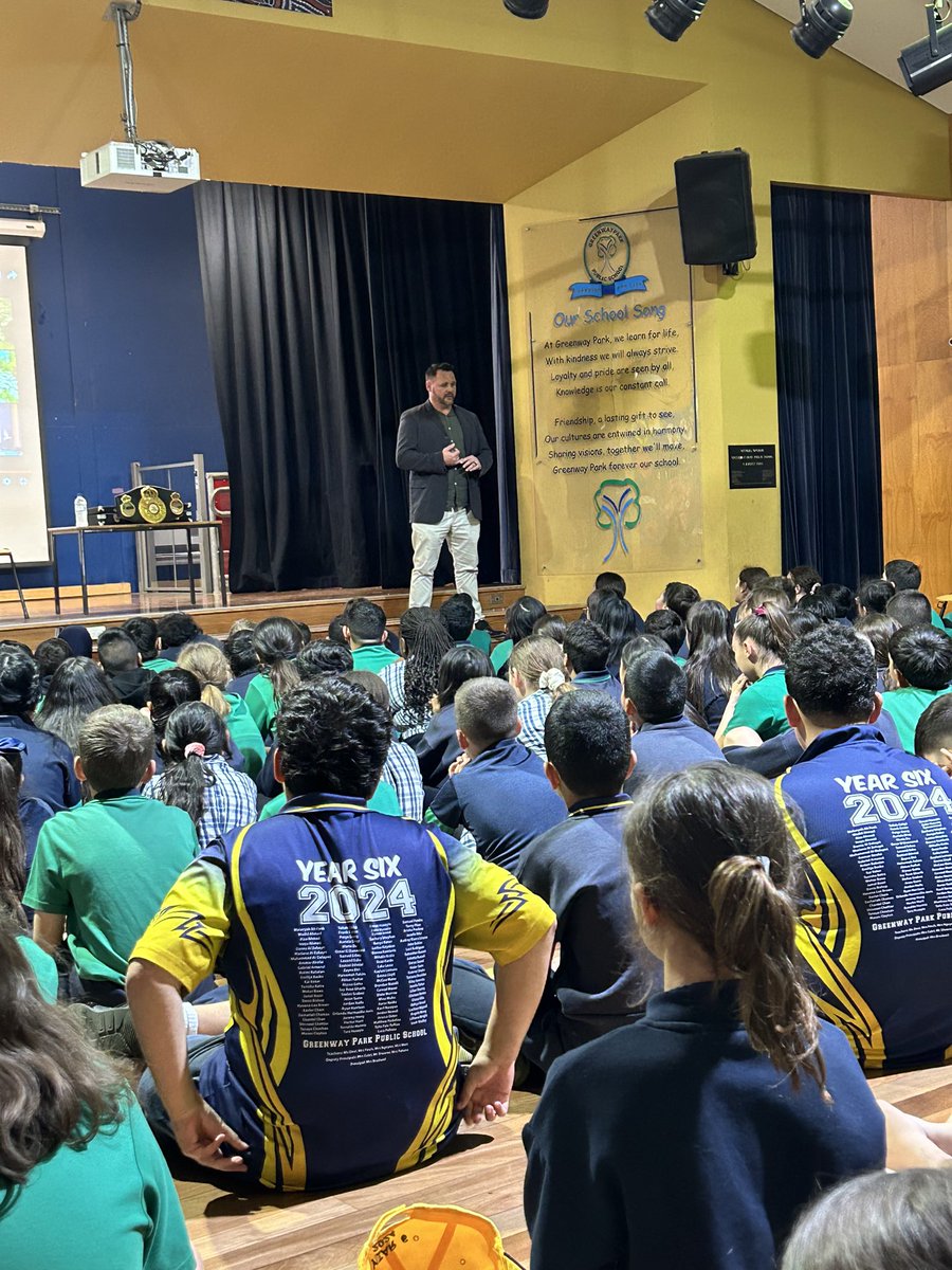 Stage 3 students heard an inspiring yarn today about working hard towards your dreams from Olympian and Commonwealth Games Gold medalist Daniel Geale. Proud First Nations role model. GPPS NAIDOC WEEK 2024. <a href="/GreenwayParkPS/">GreenwayParkPS</a> <a href="/david_shearer4/">David Shearer</a>