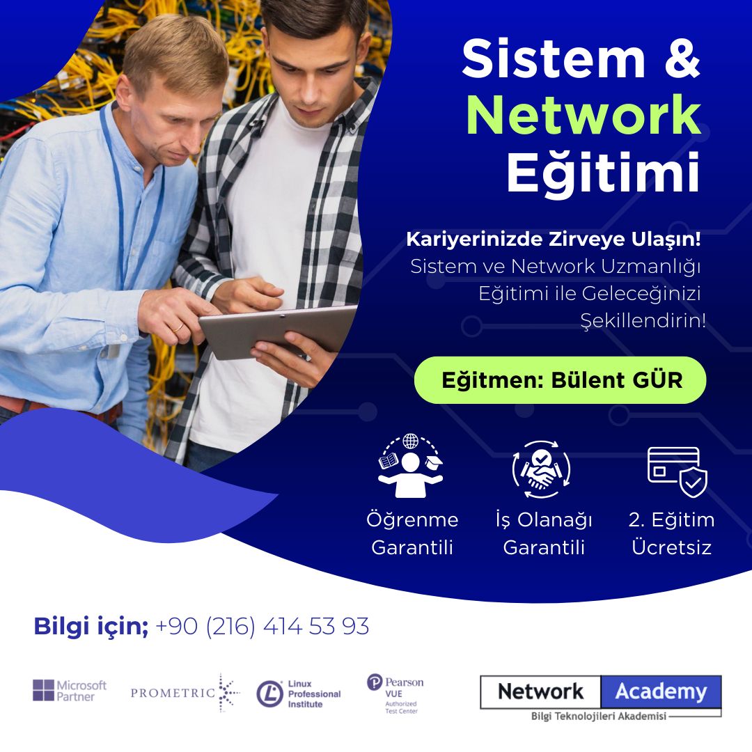 "Bülent GÜR" eğitmenliğinde Sistem ve Network Uzmanlığı (MCSE) Eğitimimiz 14 Eylül'de başlıyor!
❗Sınırlı Kontenjan
Detaylı Bilgi ve Kayıt İçin;
📞 0 (216) 414 53 93
📨 bilgitalep@networkakademi.net
Bizimle iletişime geçebilirsiniz.

#bulentgur #networkakademi #mcse #sistem