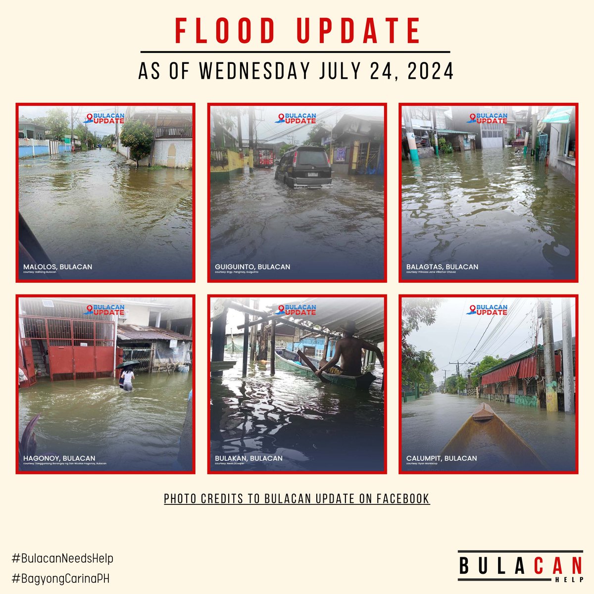 BulaCANHelp's tweet photo. ‼️ CALL FOR DONATIONS ‼️ 📣 ⛈ 

Dala ng patuloy na hagupit ng #CarinaPH, ang BulaCAN Help ay nagsagawa muli ng isang donation drive upang makatulong sa mga apektadong komunidad ng Bulacan. Kami ay kasalukuyang nakikipag-ugnayan sa mga bayan ng Hagonoy, Calumpit, at Bulakan. https://t.co/jV3RNLb1MR