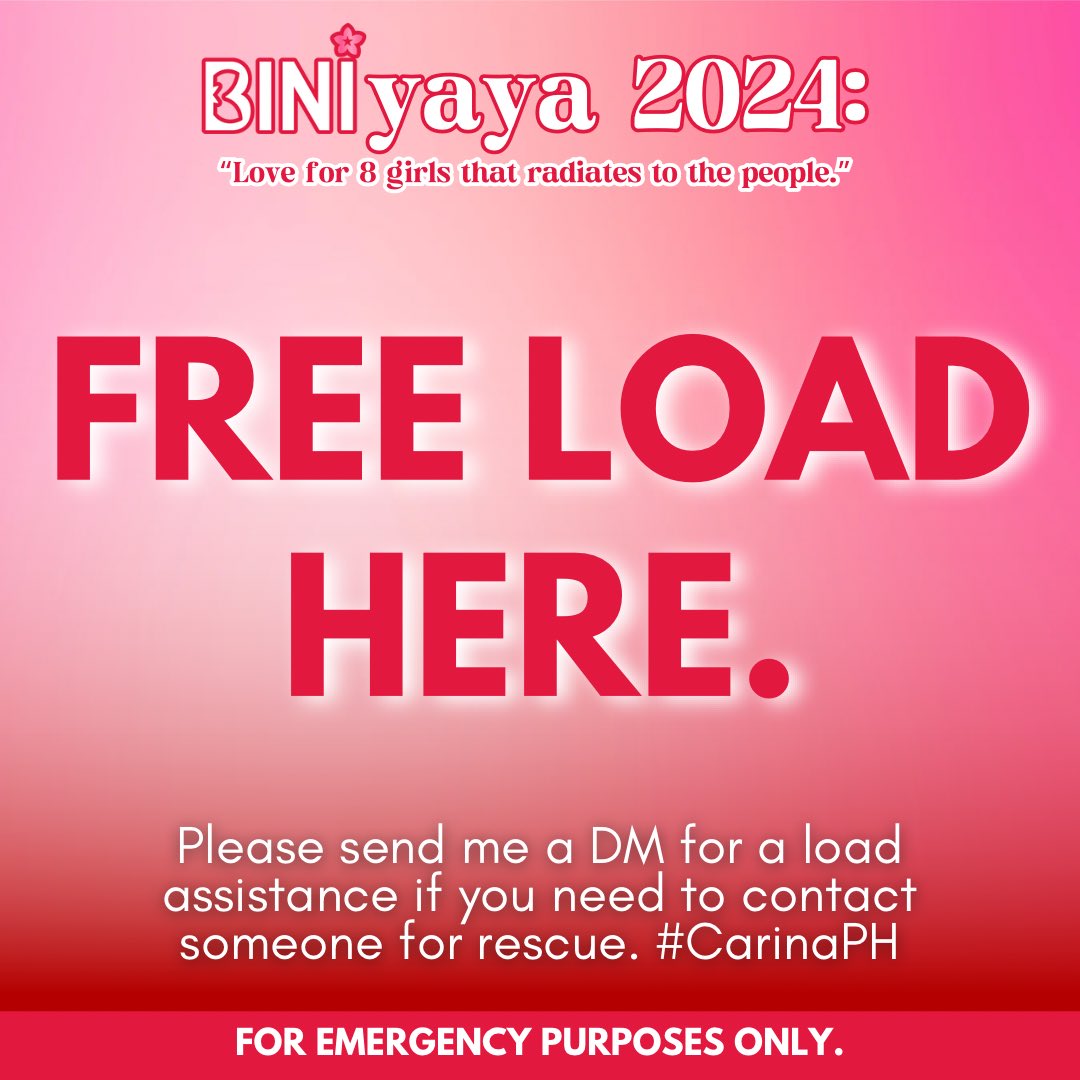 🚨 FREE LOAD AVAILABLE! #CarinaPH 

Please SEND ME A DM for a load assistance if you need to contact someone for rescue. ‼️

FOR EMERGENCY PURPOSES ONLY.