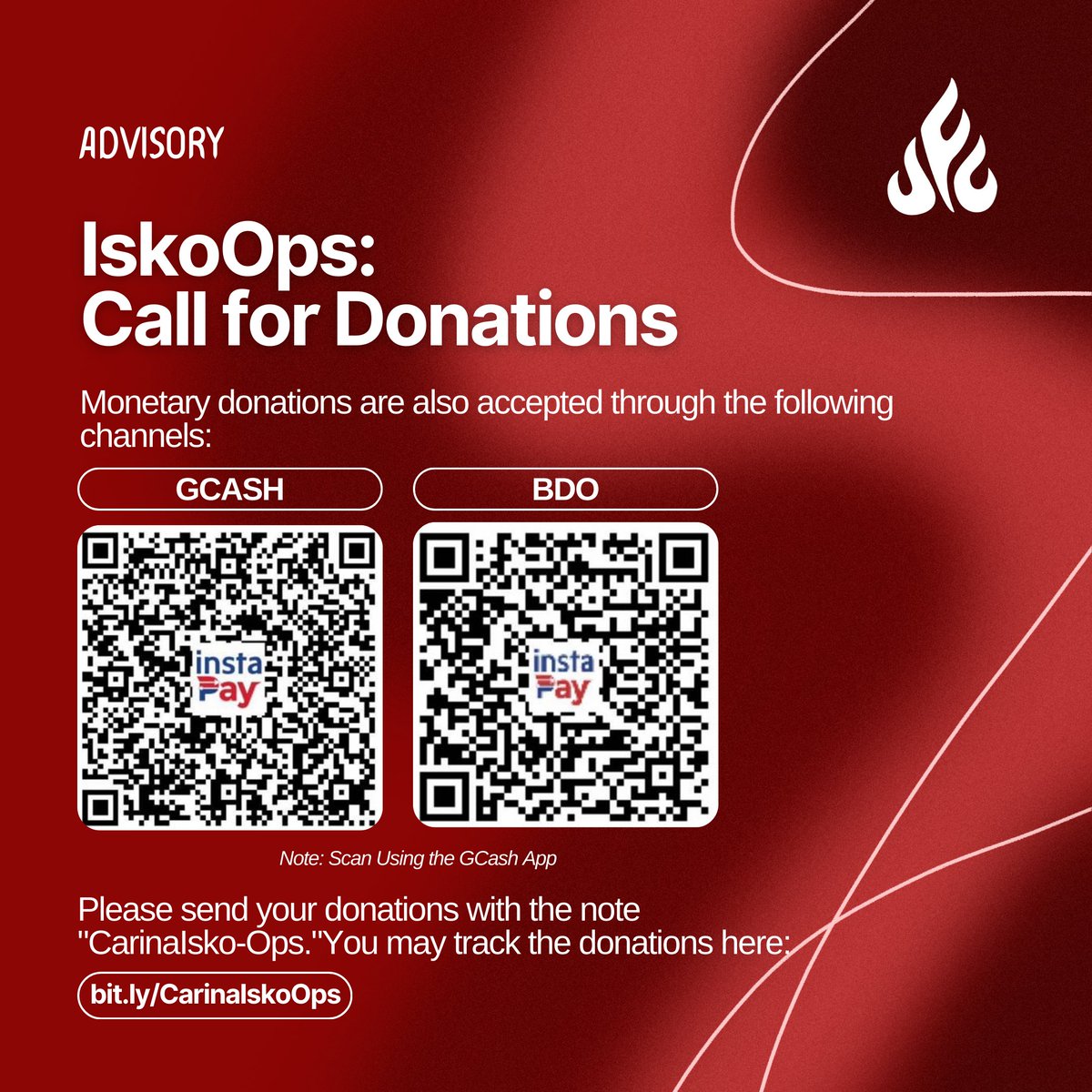 UFCUPDiliman's tweet photo. UFC Advisory | #IskoOps
The UPD USC is organizing IskoOps, a relief drive for families and communities affected by Typhoon #CarinaPH. https://t.co/QhVAogYNcd