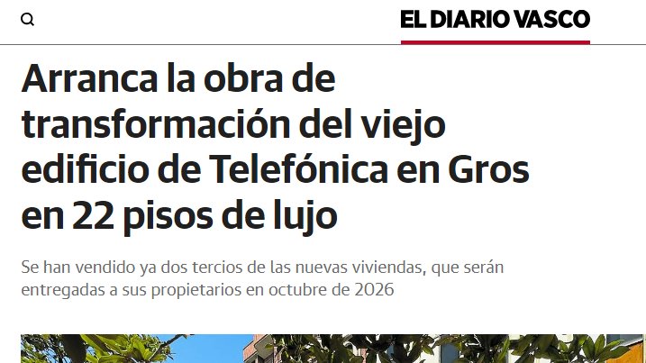 Son las viviendas de lujo que proyectaron cuando se les negó la licencia de hotel.
Las que presentó el exfutbolista Aitor Ocio en el Hotel Maria Cristina.
Las que la concejala de urbanismo duda que sean de lujo.
Las que elitizan aún más Gros y expulsan a sus vecinas.
#Donostia