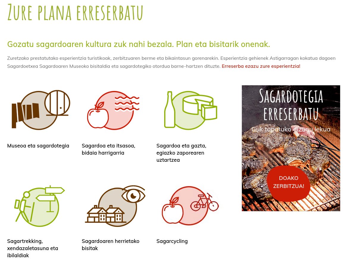 Ezagutu Sagardoaren Lurraldeak <a href="/sagarlur/">Sagardoaren Lurraldea</a> eskaintzen dituen planak eta erreserbatu zure gustukoena, CodeSyntaxen garatu dugun erreserba sistema erabiliz! 
codesyntax.com/eu/proiektuak/…