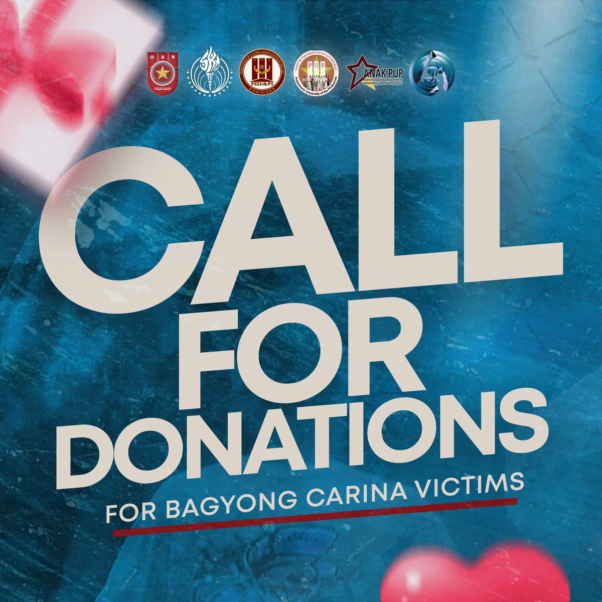 tkstamesa's tweet photo. URGENT CALL FOR DONATIONS 🚨

Following the onslaught brought by #CarinaPH, PUP Sentral na Konseho ng Mag-aaral, PUP Office of the Student Regent, PUP Office of the Faculty Regent, in coordination with Tulong Kabataan Sta. Mesa, is calling for in-kind and monetary donations. https://t.co/1IMFR70Cu0