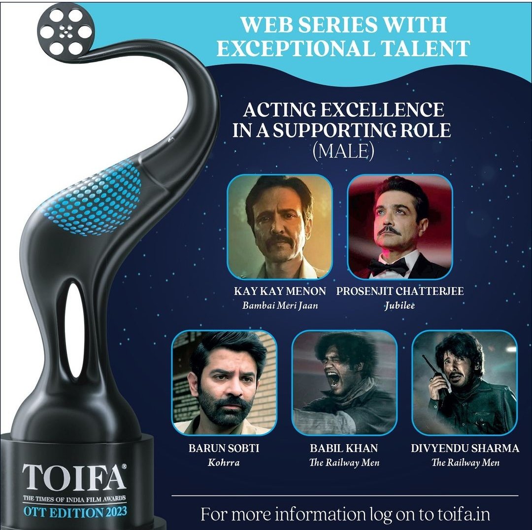 BarunAdulatnGrp's tweet photo. @BarunSobtiSays It’s time for #TOIFAOTT 2023 edition ✨ where we are recognising talent from the content-ful year that went by!
OTT acting nominations
#Kohrra 
➡️ Acting Excellence (Male)
➡️ Acting Excellence In A Supporting Role (Male)
#StayTuned 
@BarunSobtiSays @Suvinder_Vicky @bombaytimes https://t.co/cpBLjbAQCx