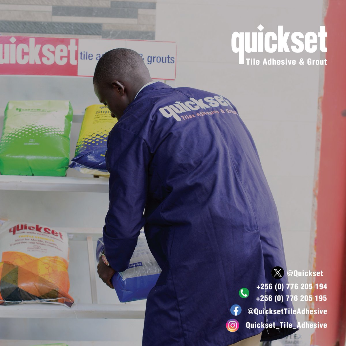 Quickset_'s tweet photo. From project to completion: Quickset, available at your local hardware store. Convenience meets quality, choose Quickset!

Contact us on: +256 776 205 194 / +256 776 205 195 for more details. 

#Quickset 
#TileAdhesive 
#NeverLetsGo https://t.co/qguHhgsHFV