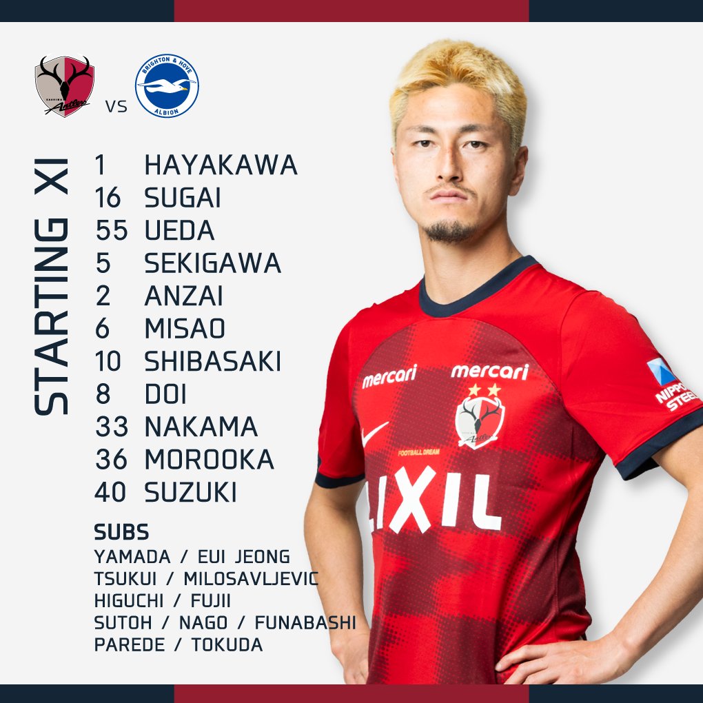 7/24 ブライトン戦】 #antlers #鹿島アントラーズ スタメン： GK 早川