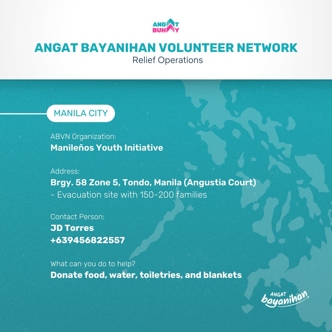 📍MANILA CITY  If you are in the area and would like to help, our partner, Manileños Youth Initiative, is mobilizing to provide hot meals for thousands of evacuees in the city.

#CarinaPH