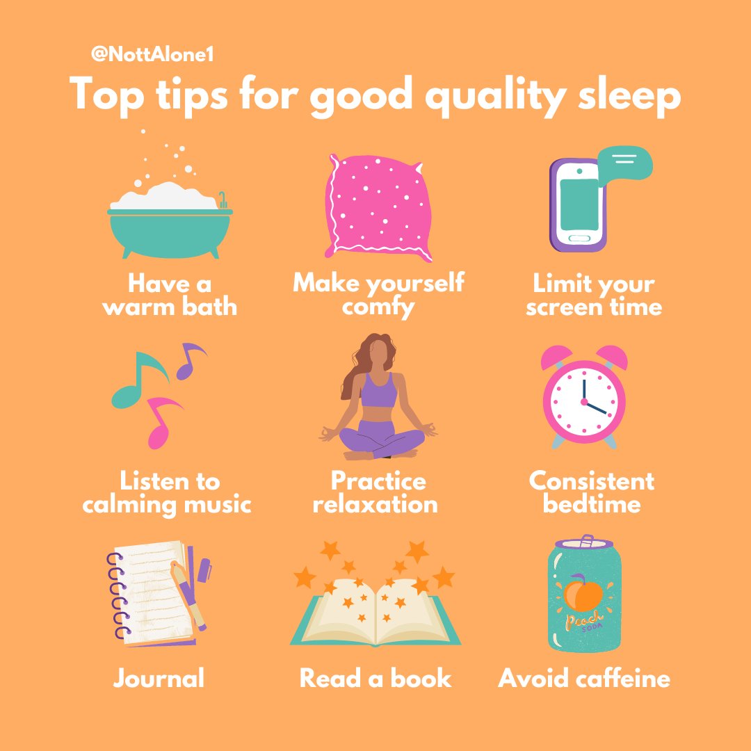 💤Over the summer holidays children and young people's sleep routine may change

Good quality sleep is essential for our physical and mental health🧠💪

Take a look at how you can support your child or young person to get good quality sleep⤵️

#NottAloneSummerSelfCare