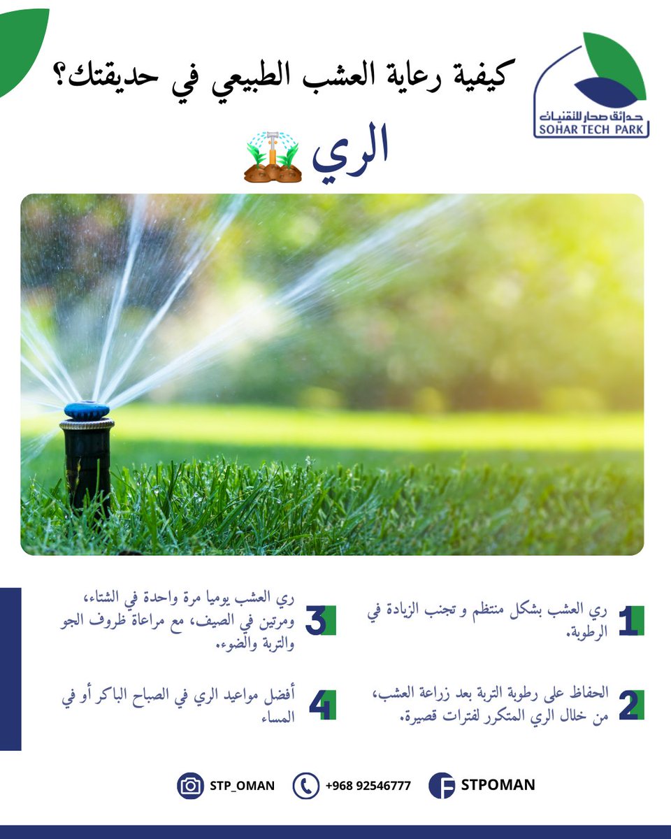 STP_Oman's tweet photo. كيفية رعاية العشب الطبيعي في حديقتك؟ 
1- الري 💧
#landscape 
#irrigation 
#stpoman https://t.co/8ao5RZ4crc