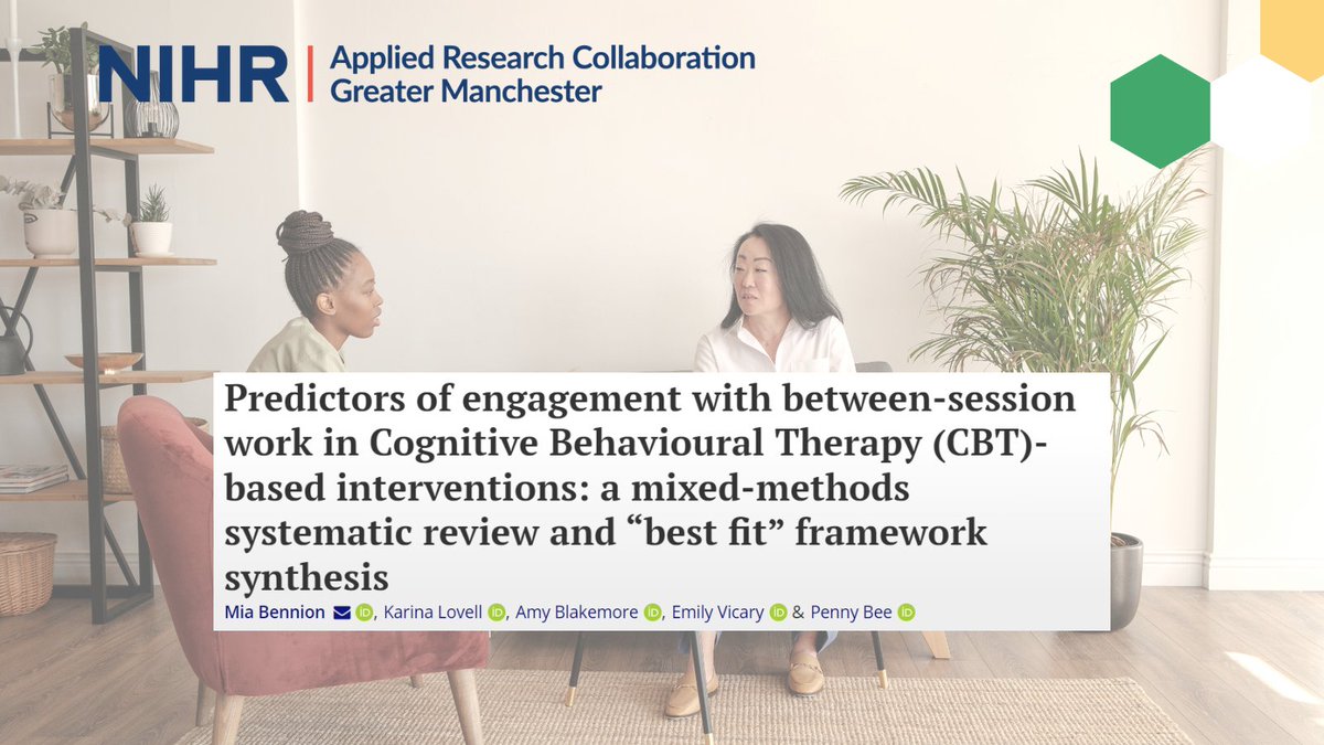 ARC_GM_'s tweet photo. ✏️ New research by ARC-GM PhD Fellow Mia Bennion, (@BennionMia) highlights the importance of between-session work in Cognitive behavioural therapy (#CBT).

Engaged patients see better outcomes &amp; symptom reduction. Read more 👇

https://t.co/BwfsWYvJT5

#MentalHealthResearch https://t.co/VLb9b2O68V