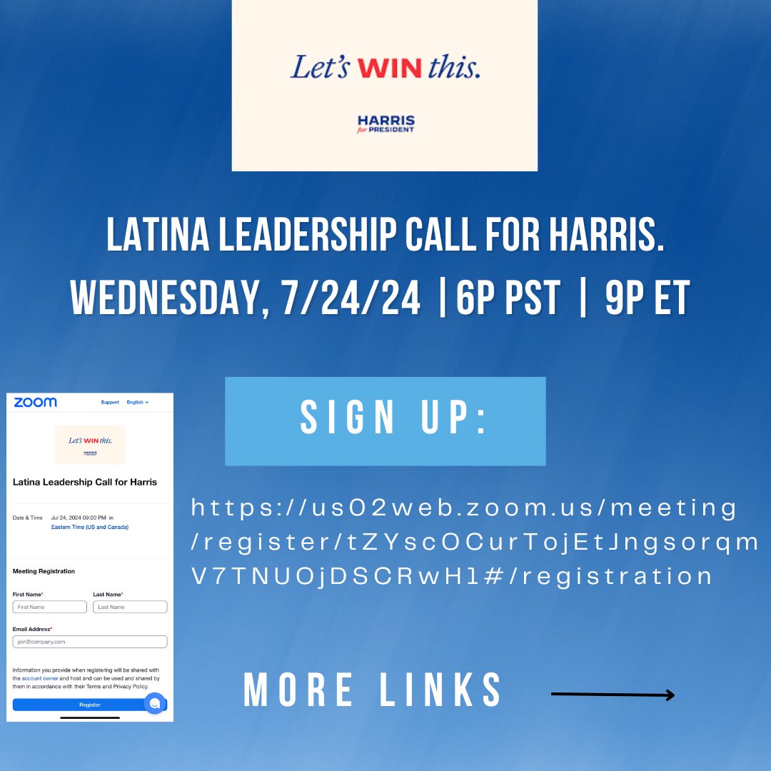 studywithveee's tweet image. LATINA LEADERSHIP CALL FOR HARRIS | NEW ZOOM 7/24/24 | 6pPST | 9pET #LatinasConHarris