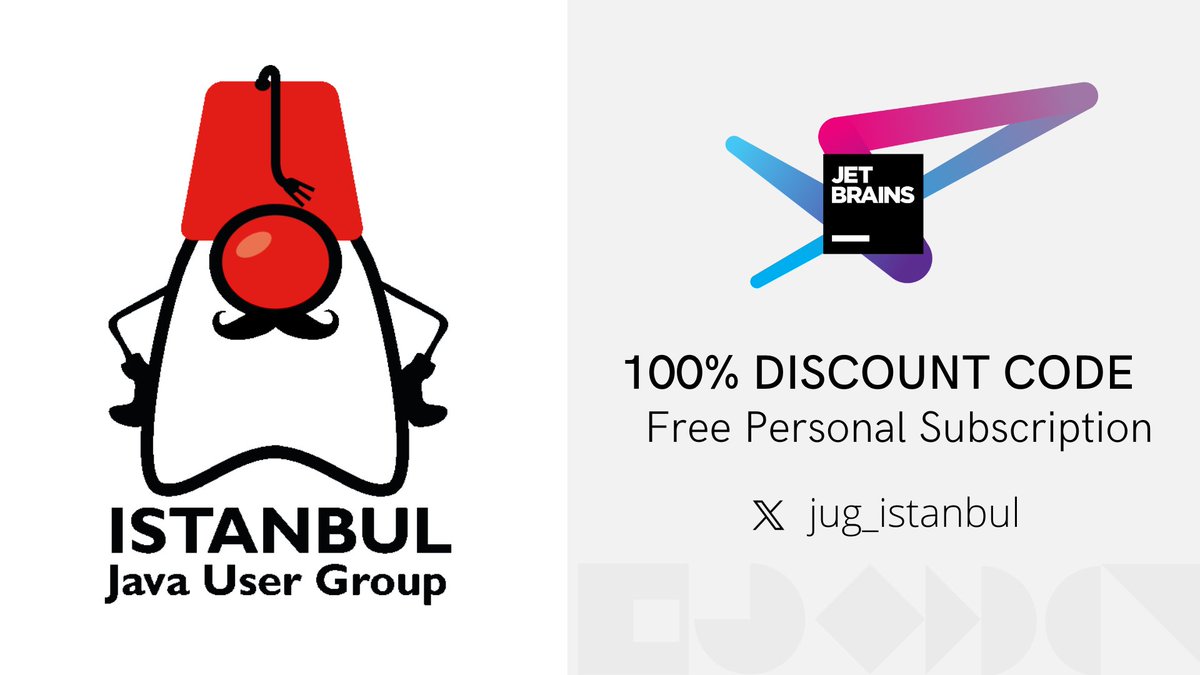 🌟 It is JetBrains license giveaway time 🌟

1⃣ Like and repost the post
2⃣ Follow our account
3⃣ Mention a friend in the comments

Thanks to <a href="/jetbrains/">JetBrains</a> for supporting our community!

One Winner will be chosen randomly on Wednesday, August 7th 🙌

#jugistanbul #jetbrains