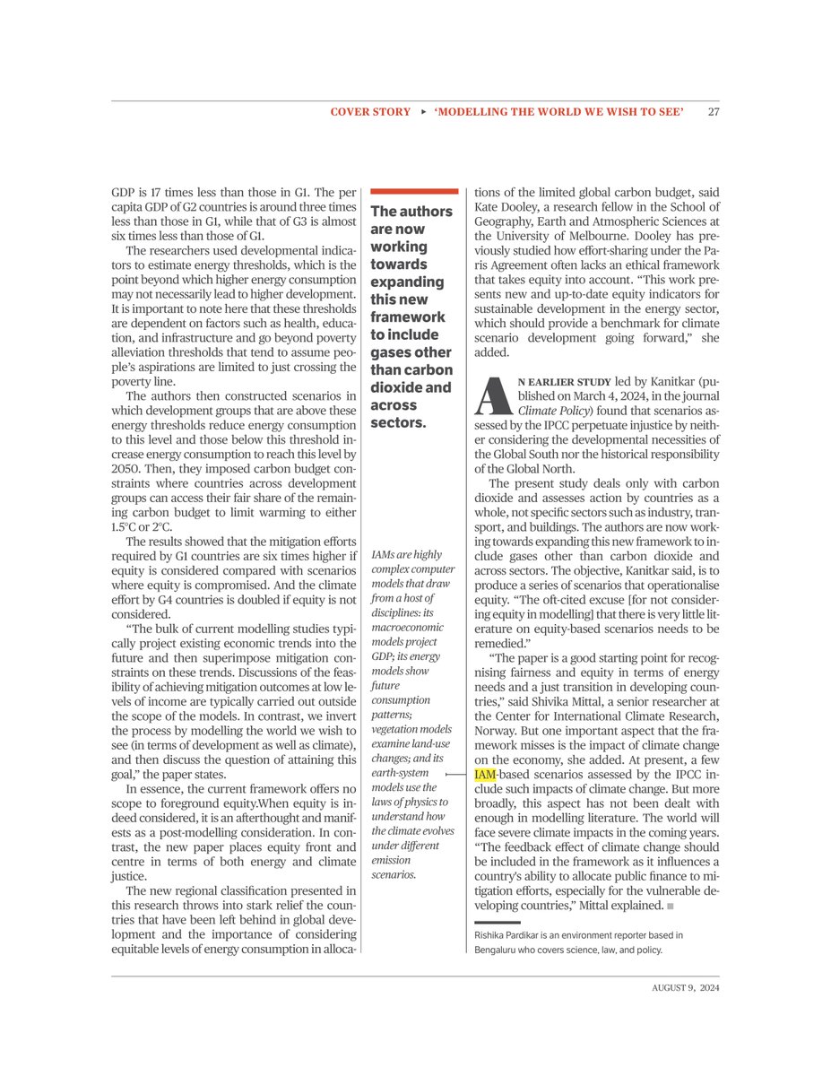 Cover story for <a href="/frontline_india/">Frontline</a> on a new framework for modelling climate mitigation action that forefronts equity. "Modelling the world we wish to say," the authors say. The framework considers development levels, energy thresholds and a fair allocation of the carbon budget