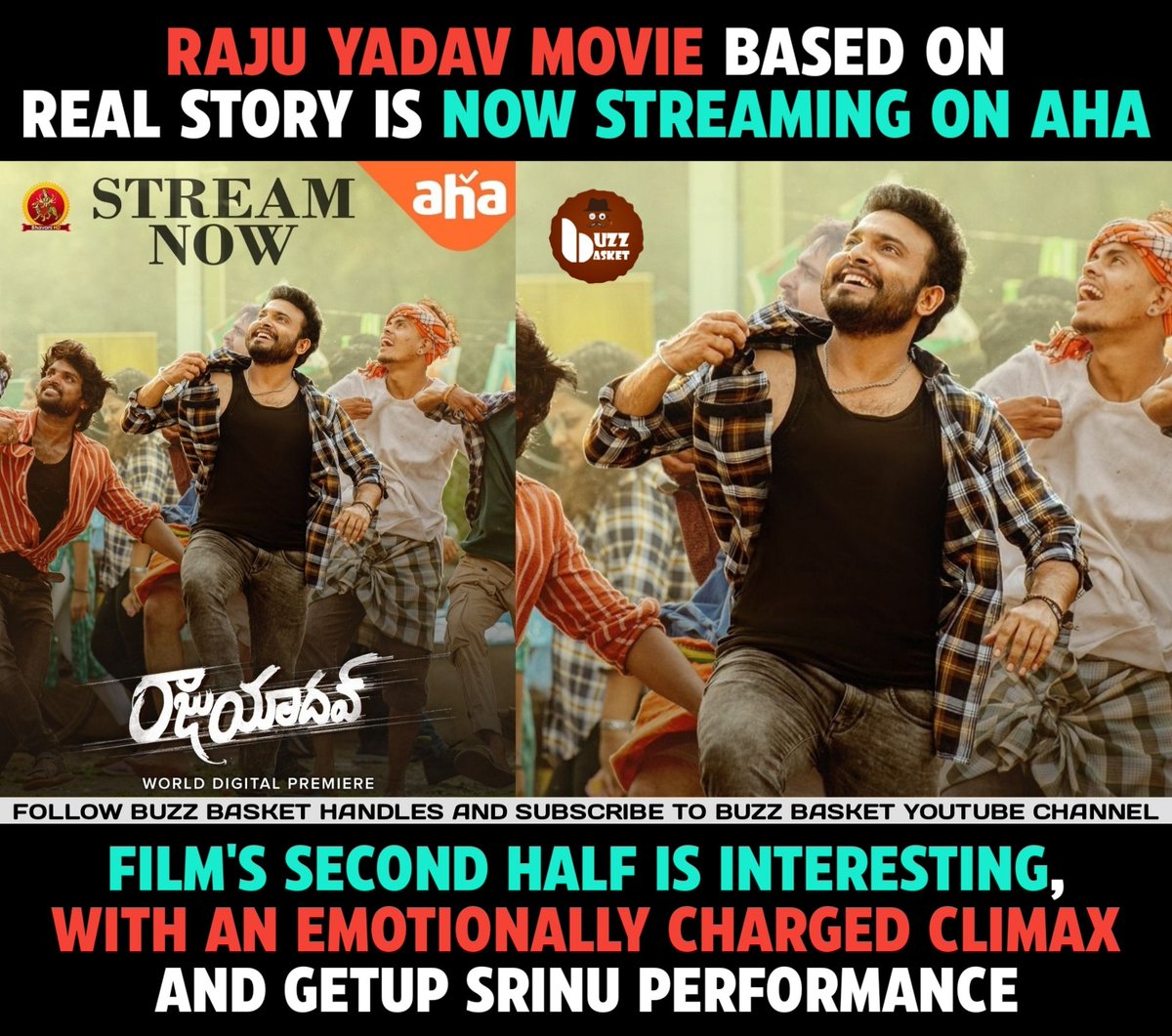 BuzZ Basket (@thebuzzbasket) on Twitter photo #RajuYadav streaming now on <a href="/ahavideoIN/">ahavideoin</a>
Link : aha.video/movie/raju-yad…
<a href="/getupsrinu3/">GETUPSRINU</a> <a href="/iamankitakharat/">AnkitaKharat</a> <a href="/Kittu_Dir/">Krishnamachary</a> <a href="/Rajrules143/">Raj</a> <a href="/CharismaEntmt/">Charisma Dreams Entertainment</a> #PrashantReddy <a href="/viplove9999/">Viplove</a> <a href="/sairamuday_Dop/">sai ram uday</a>
@ursvamsishekar #RajuYadav streaming now on <a href="/ahavideoIN/">ahavideoin</a>
Link : aha.video/movie/raju-yad…
<a href="/getupsrinu3/">GETUPSRINU</a> <a href="/iamankitakharat/">AnkitaKharat</a> <a href="/Kittu_Dir/">Krishnamachary</a> <a href="/Rajrules143/">Raj</a> <a href="/CharismaEntmt/">Charisma Dreams Entertainment</a> #PrashantReddy <a href="/viplove9999/">Viplove</a> <a href="/sairamuday_Dop/">sai ram uday</a>
@ursvamsishekar