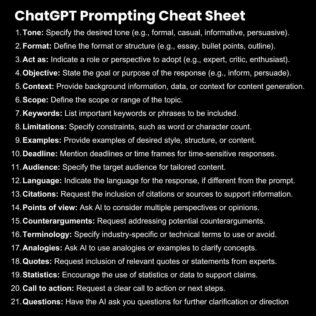 heyoliverjane's tweet photo. ChatGPT Prompt Sheet https://t.co/nwNoBWabM7