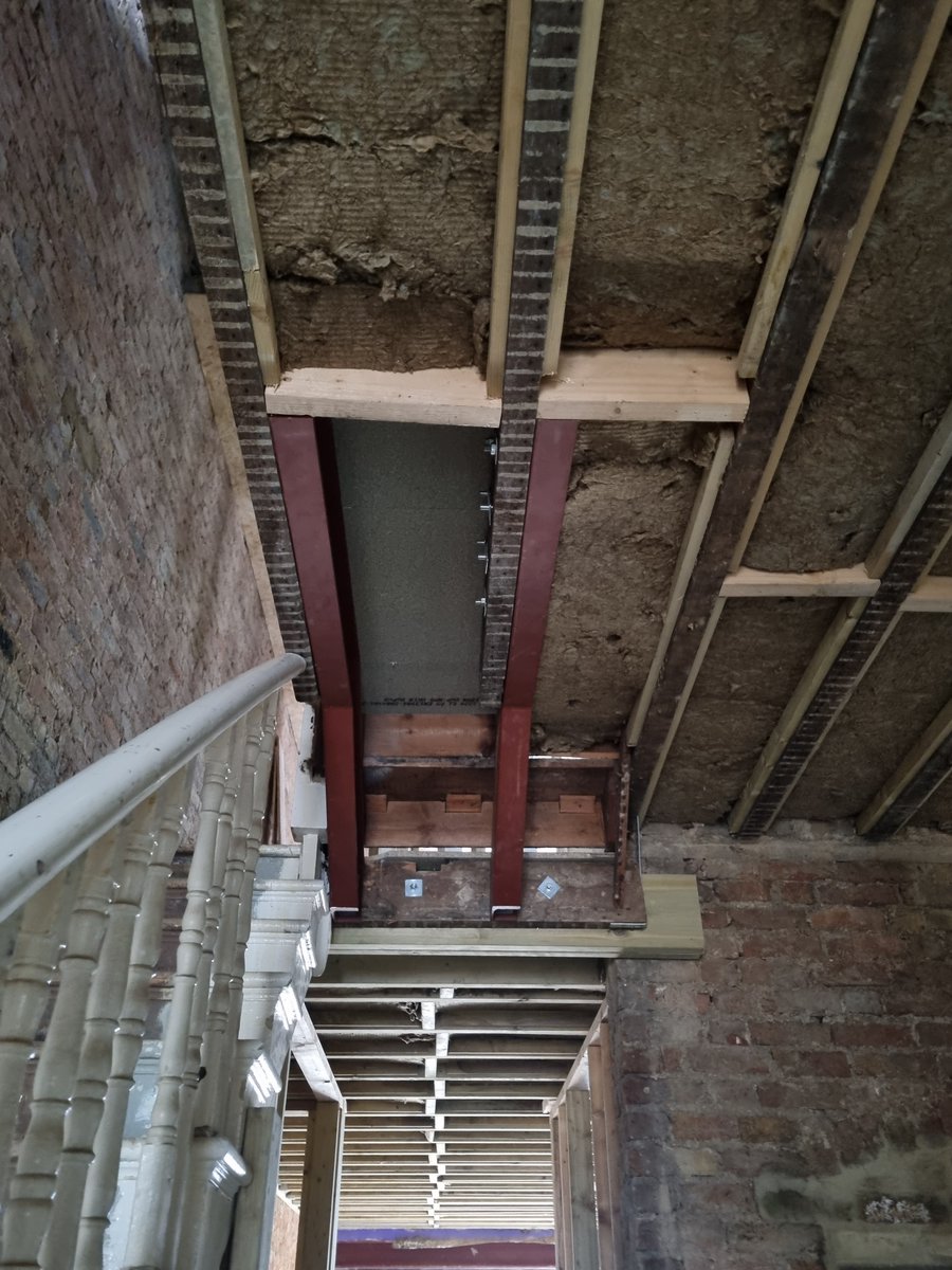 branches_wfc's tweet image. We were over the moon when we purchased this Victorian house for our &quot;move-on&quot; accommodation!  

This picture shows the original staircase next to the steel beams that have been installed to reinforce the building. We eagerly wait the completion of the project!
😊

#moveonproject