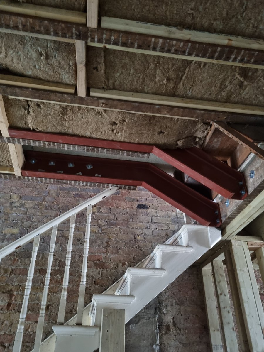 branches_wfc's tweet image. We were over the moon when we purchased this Victorian house for our &quot;move-on&quot; accommodation!  

This picture shows the original staircase next to the steel beams that have been installed to reinforce the building. We eagerly wait the completion of the project!
😊

#moveonproject
