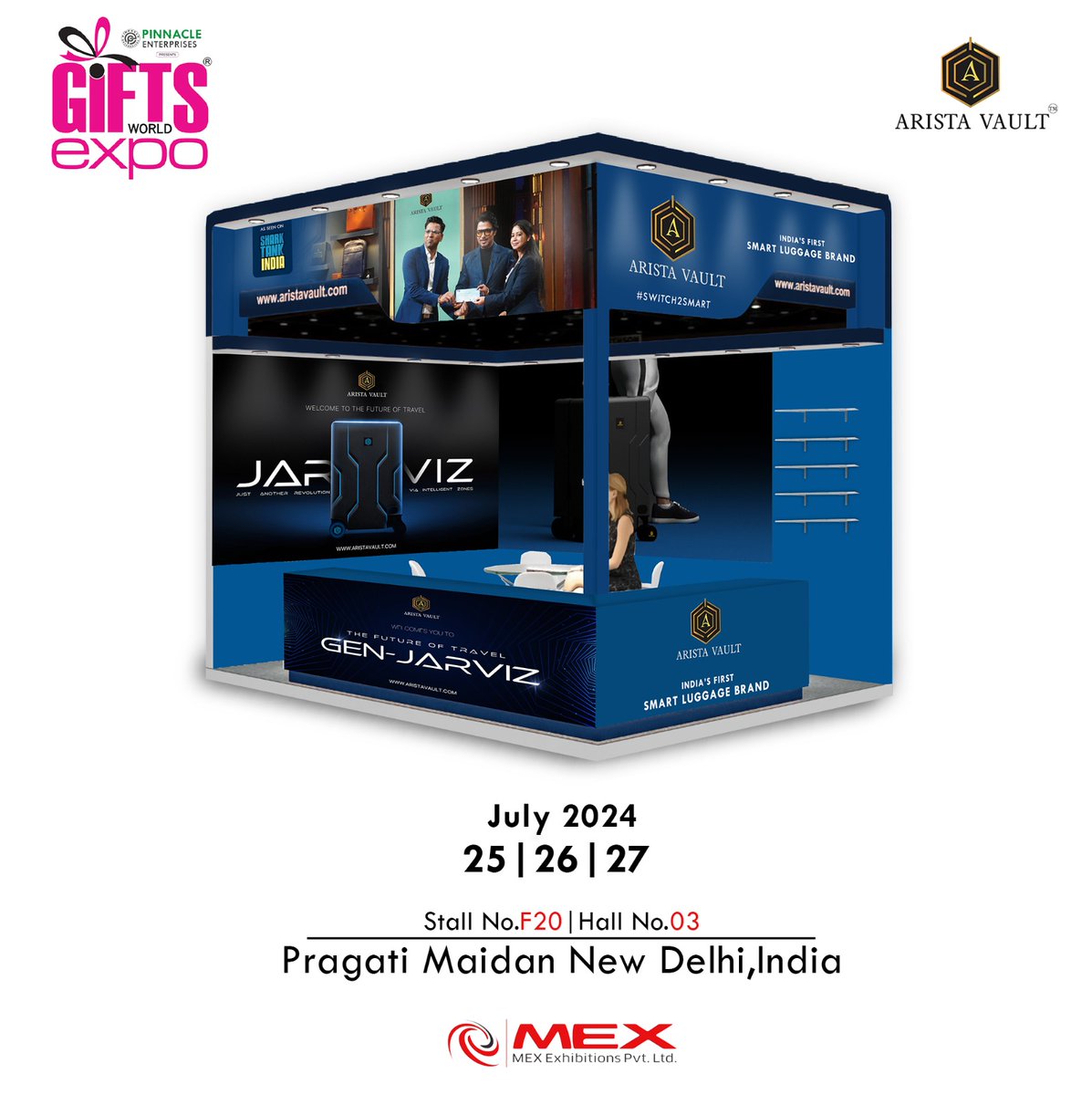 aristavault's tweet photo. Who says smart is just for phones?😎 Come see our 'smart' gifts at #GiftExpo2024!
Date- 25|26|27 July 2024
Place- Pragati Maidan, New Delhi
Stall Number-F20
Hall Number-03
.
.
.
.
.
.
#AristaVault #switch2smart #wearegenjarviz #smartgifts #smartwallets #smartluggage #genjarviz https://t.co/LvMuq53Eqh