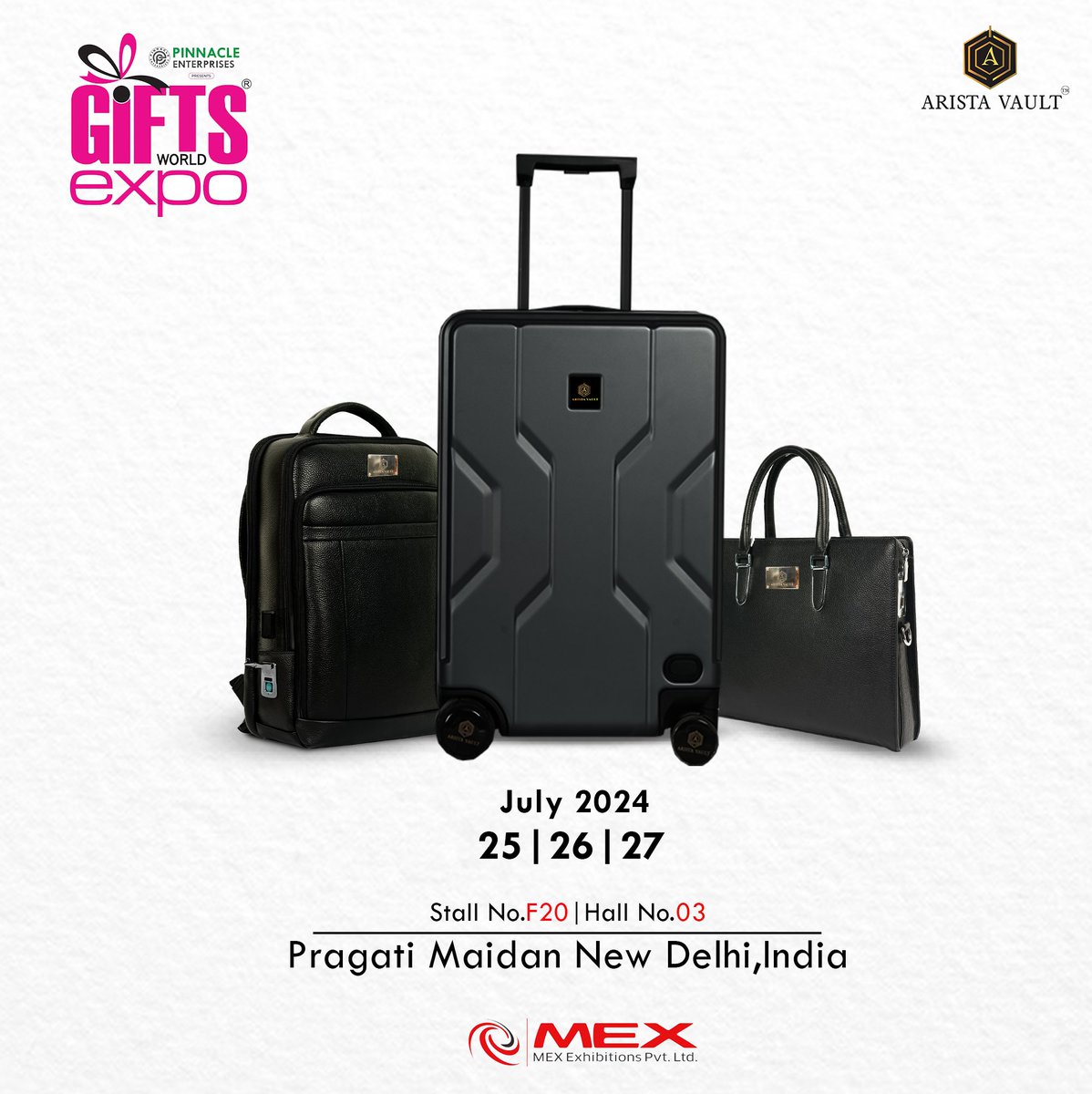 aristavault's tweet photo. Who says smart is just for phones?😎 Come see our 'smart' gifts at #GiftExpo2024!
Date- 25|26|27 July 2024
Place- Pragati Maidan, New Delhi
Stall Number-F20
Hall Number-03
.
.
.
.
.
.
#AristaVault #switch2smart #wearegenjarviz #smartgifts #smartwallets #smartluggage #genjarviz https://t.co/LvMuq53Eqh