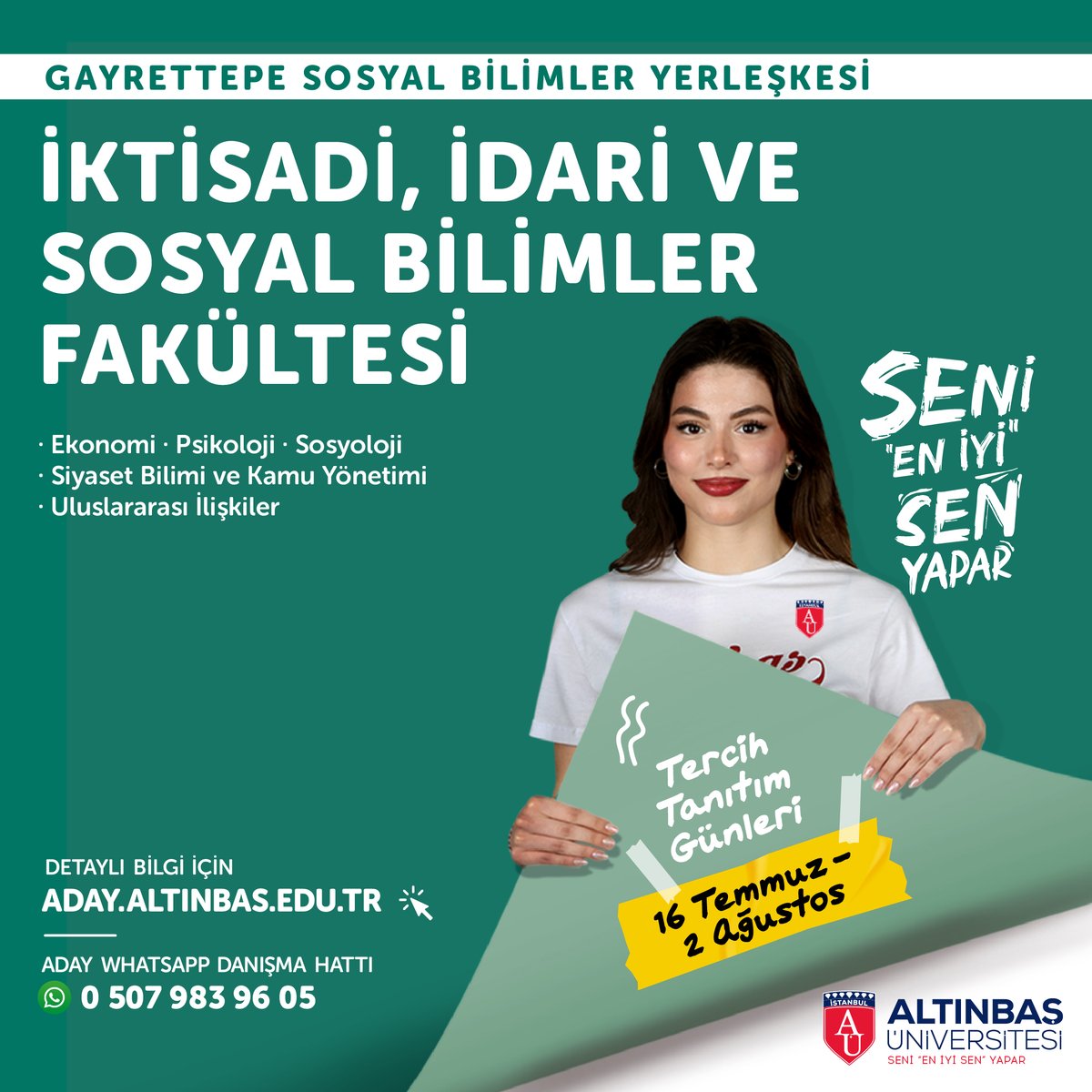 Üniversite tercih ve tanıtım günlerinde (16 Temmuz - 2 Ağustos) öğrenci adaylarımızı Gayrettepe Yerleşkemize bekliyoruz.