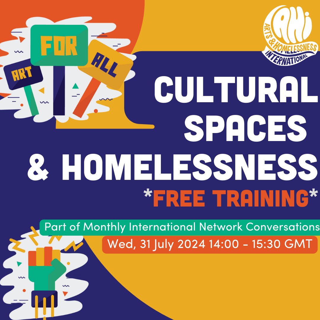 artshomelessint's tweet photo. 🚨 Free Training: Cultural Spaces & Homelessness 🚨
Discover how cultural spaces can support those experiencing homelessness. Get inspired by stories from our global network.
Join us on 31 July 2024, 14:00-15:30 GMT
🔗https://t.co/iDkzDNz6zm
#CulturalSpaces #Homelessness #AHI https://t.co/Aow1gUGM0i