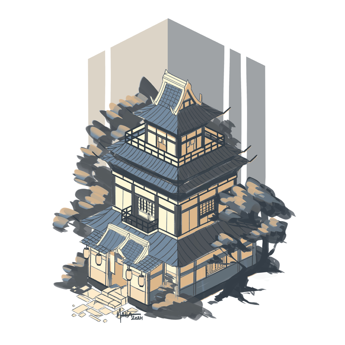 naha_woe's tweet photo. Je progresse doucement mais sûrement en isométrie !
Je deviens de plus en plus à l'aise avec le process et je commence à prendre mes marques sur le design des bâtiments. C'est loin d'être parfait ou incroyable, mais je vois une progression et c'est hyper motivant ! https://t.co/iFJwA9utQE