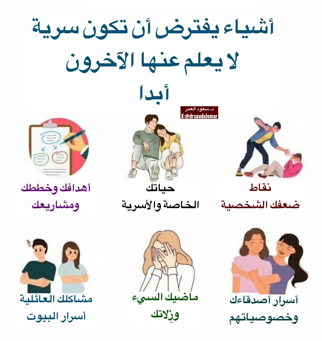 تنبه لحديثك مع الآخرين، صديق اليوم قد يكون عدو الغد…
لا تشارك كل شيء..
لاتسلم رقبتك للآخرين..
حذاري من الثقة المفرطة حتى تشارك الآخرين كل شيء عنك…
لك خصوصيات يجب ألا يطلع عليها أحد
هذه بعض الأشياء التي ينبغي ألا تشاركها مع الآخرين…
احفظ سرك لك..