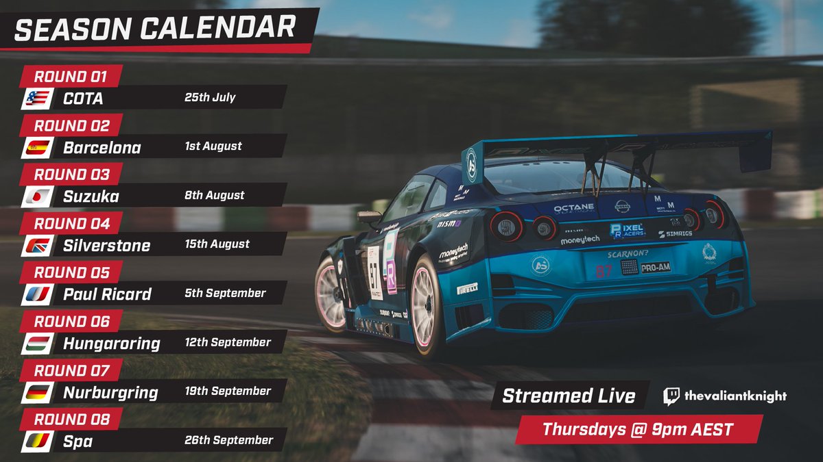 We're back for another season of sprints with <a href="/raceoctane/">Octane Online Racing #OOR</a> starting tomorrow night!

This season we're off for a tour of Grand Prix circuits and every race will be live on my twitch as well as with full broadcasts over on Octane Online Racing's channels (YouTube and Twitch)