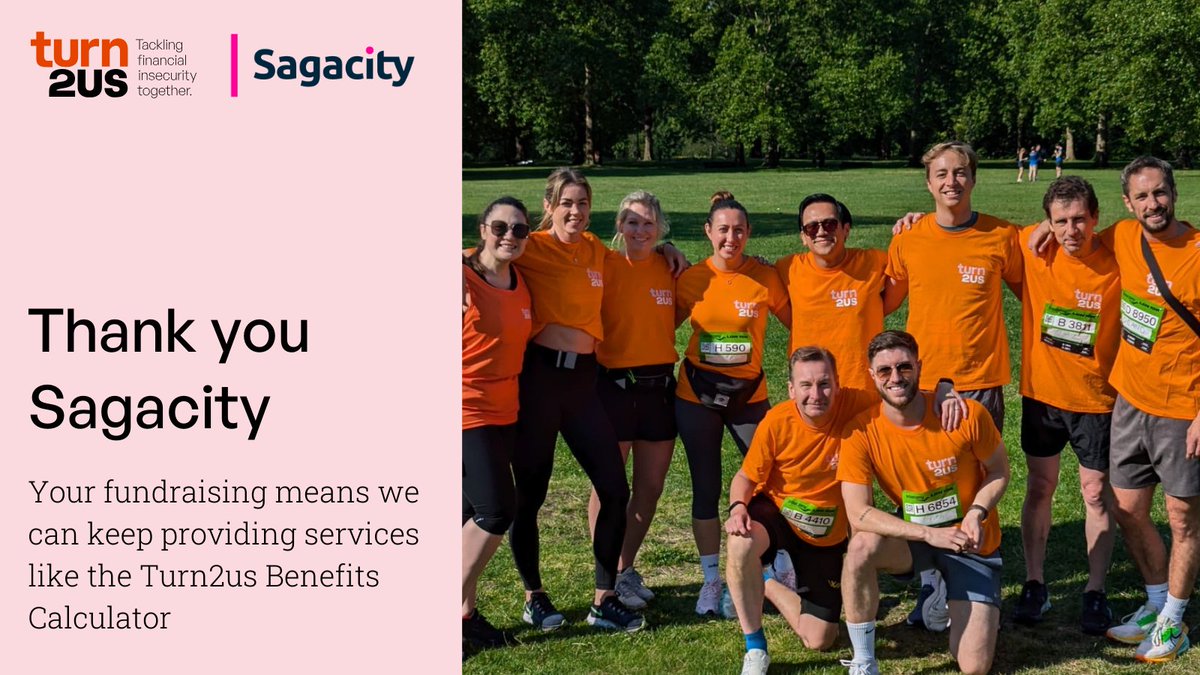 turn2us_org's tweet photo. Congratulations to Sagacity, one of our corporate partners, who ran in the London 10K recently!

Thank you for all your fundraising efforts in raising £700 to support Turn2us; your fundraising means we can keep providing services like the Turn2us Benefit Calculator.

#TeamTurn2us https://t.co/KDueCYwJes