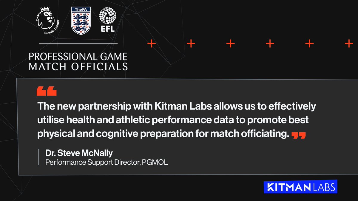 KitmanLabs's tweet photo. Excited to announce our newest partner in performance, @FA_PGMOL (Professional Game Match Officials Limited)!

PGMOL is charged with promoting excellence in football officiating across the @premierleague, @EFL, @BarclaysWSL &amp; @BarclaysWC

Read the release: https://t.co/EWRBPKrc0i https://t.co/FTkCfIdkEV