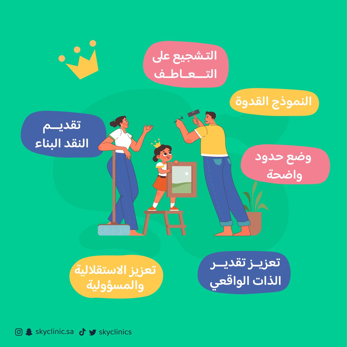 skyclinics's tweet photo. كيف تتجنبي تنشئة طفل نرجسي؟  التربية تبدأ من المنزل، ومن المهم أن نعلم أطفالنا كيف يكونون متعاطفين ومحبين للآخرين.  التوازن بين الثناء والتوجيه، وتعليمهم قيمة الجهد والعمل الجماعي هو الأساس. لنساعدهم على بناء ثقة بالنفس دون غرور.  في منشور اليوم، ستجدون بعض النقاط لتجنب تربية طفل نرجسي.
#طفل_نرجسي #استقلالية #المسؤولية #نقد_بناء #طفل #اطفال #اطفال_السعودية #صبر #اب #ام #عائلة #فرط_الحركة_وتشتت_الانتباه #اضطراب_طيف_التوحد #نصائح #نصيحة #معلومات #أخطاء #كلام #الاحتياجات_التعليمية #التربية #الاستقرار