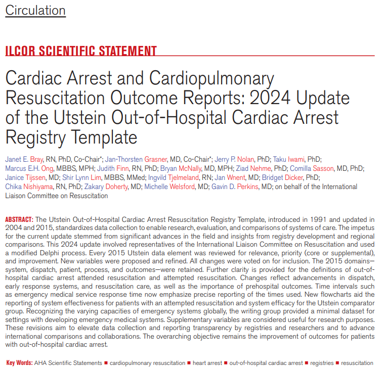 AHA Science (@ahascience) on Twitter photo Published today, this 2024 update of the OHCA Utstein template aimed to clarify existing definitions, update variables to reflect recent changes, and provide useful reporting tools.
✍🏼<a href="/perkins_gd/">Gavin Perkins</a> @Zeedee96 <a href="/WelsfordM/">Michelle Welsford</a> @TijssenJanice <a href="/Lim_ShirLynn/">ShirLynn</a> @Dr_Jbray <a href="/Ziad_Nehme1/">Ziad Nehme</a> @comilla_s Published today, this 2024 update of the OHCA Utstein template aimed to clarify existing definitions, update variables to reflect recent changes, and provide useful reporting tools.
✍🏼<a href="/perkins_gd/">Gavin Perkins</a> @Zeedee96 <a href="/WelsfordM/">Michelle Welsford</a> @TijssenJanice <a href="/Lim_ShirLynn/">ShirLynn</a> @Dr_Jbray <a href="/Ziad_Nehme1/">Ziad Nehme</a> @comilla_s