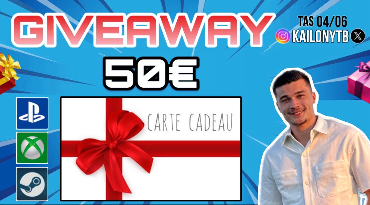 KailonYTB's tweet photo. 🚨DÉBUT DU SUBATHON #2🚨

Et pour commencer quoi de mieux qu’un :
💥GIVEAWAY💥

⁃Une carte cadeau de 50€ 🎁 (valable Steam, Xbox, PlayStation)

Pour participer rien de plus simple :
🔁 RT ce post 
👍🏼 Tag un pote à toi en commentaire 🏎
✅ Follow @KailonYTB & @KailonTV 

Participe sur Insta 🟠 : @KailonYTB pour doubler ta chance ! 🍀

Et n’hésites pas à venir sur Twitch : Kailon ⚡️ pour le PLUS GROS LIVE DE LA CHAÎNE ! 

🔥Le TAS aura lieu le 04/06 !🔥