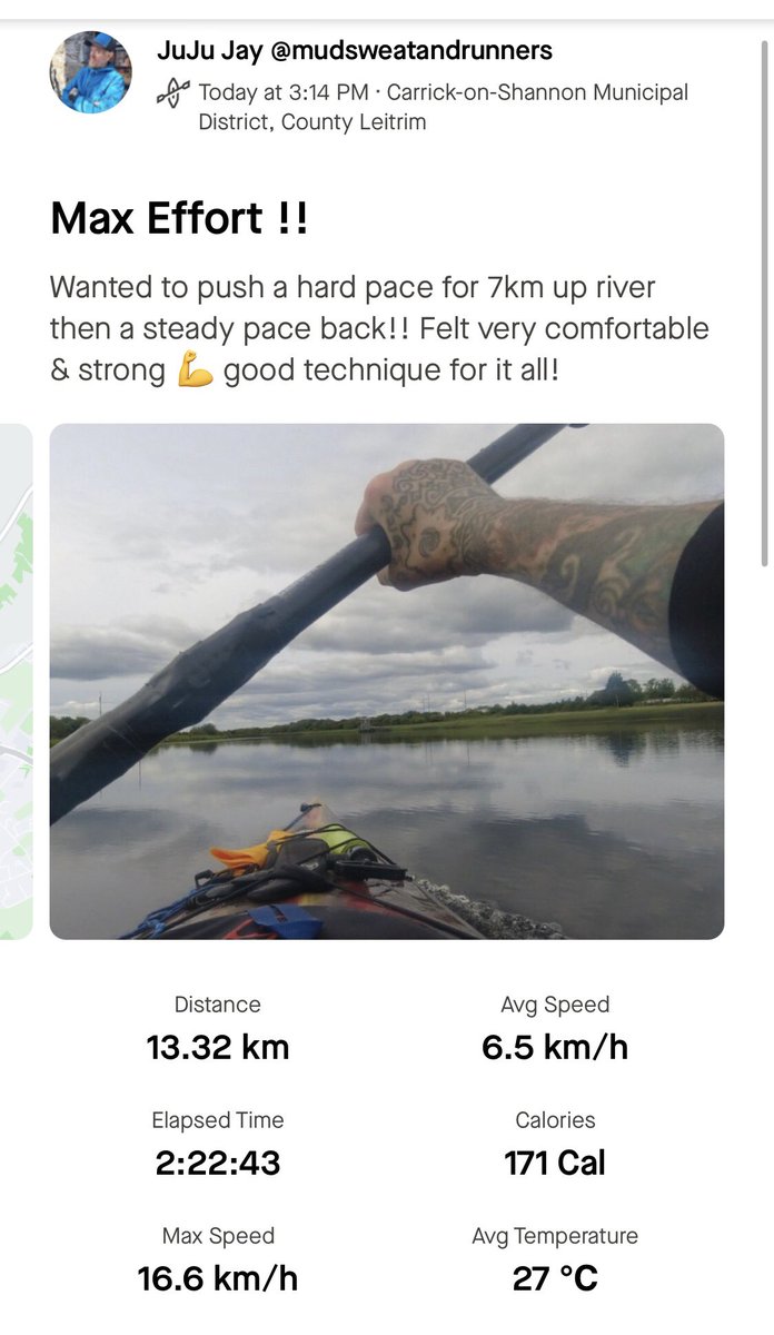 JuJuJay3's tweet photo. After a few days rest itβs important to step back into training & kayak racing is as important to me!
7k push up river at hard pace then steady pace back down!
#kayaking #racetraining https://t.co/9DDzooeltV