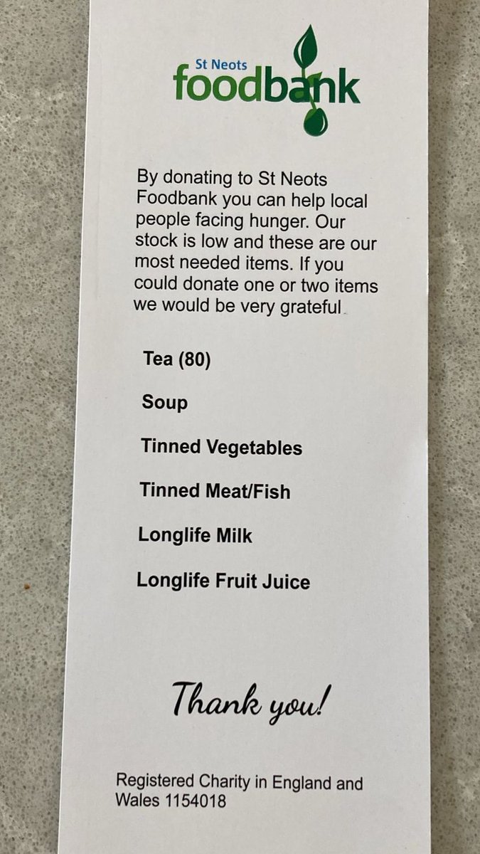 On Friday  26th July we will be holding a special food collection at Tesco St Neots to replenish our stocks due to heavy demand on our services. Please help with your donations. The items we most need are in the list below. Thankyou for your support as always.