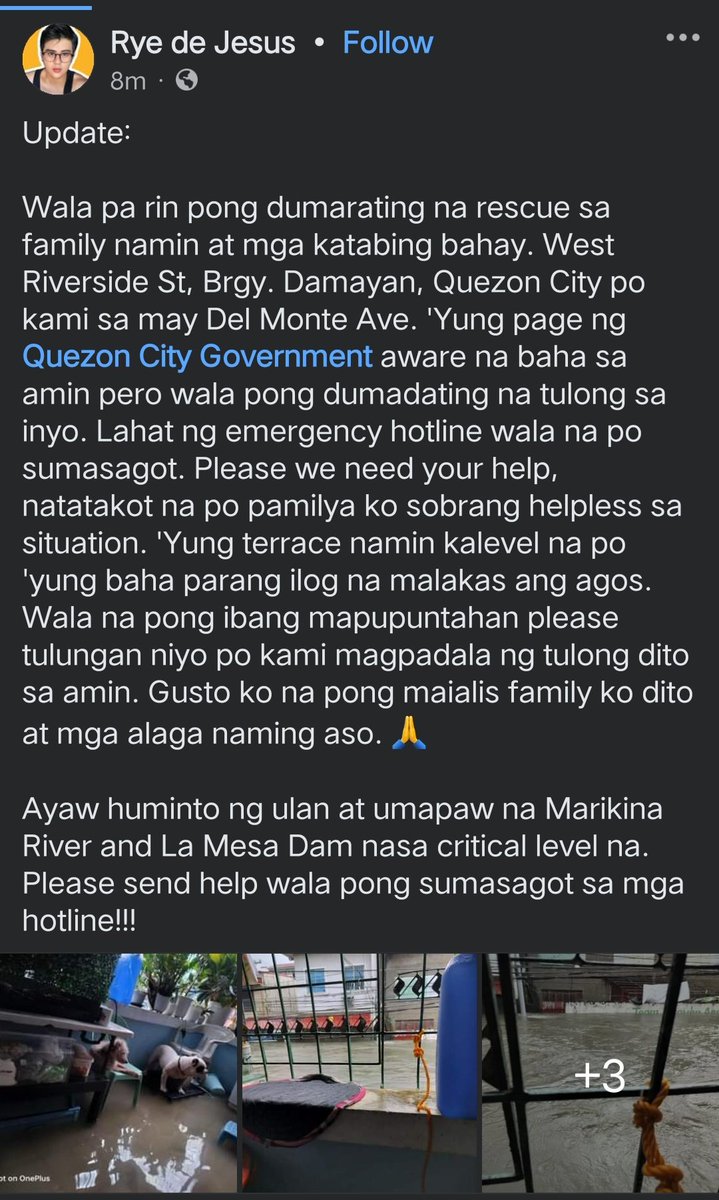onlykmrph's tweet photo. NEED RESCUE THREAD 🛟
LOCATION
BRGY DAMAYAN QUEZON CITY⚠️
PLS HELP BY CALLING HOTLINES😌🙏
@QuezonCityDRRMO
#PhilippineCostGuard
#DPWH #NDDRMC #BFP #PNP
#RESCUE911
#CarinaPH
#GODBLESSPH
#prayforPH https://t.co/kaVpCMmHtD