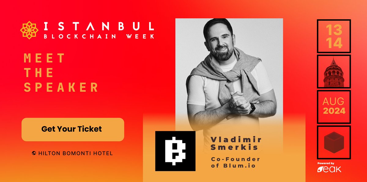 We are excited to announce <a href="/cryptosmerkis/">Vladimir Smerkis</a>, Co-Founder of <a href="/blumcrypto/">Blum</a>, as a speaker at Istanbul Blockchain Week 2024! 🗣️

With roles at Binance CIS and Red Bull, he is an expert in product, marketing, and business development.

We are looking forward to hearing his insights!

For