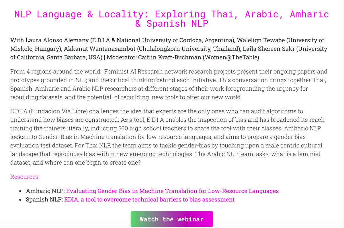 Aplusalliance's tweet photo. From 4 regions around the world, #FeministAI Research network research projects presented their ongoing papers and prototypes grounded in #NLP &amp; the critical thinking behind each initiative. #InclusiveAlgorithms

Rewatch webinar 👉 https://t.co/flrxFVJZw9 https://t.co/6GjHJnWJXO