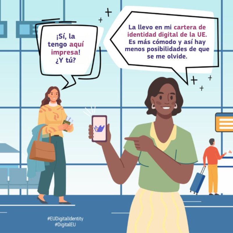 ComisionEuropea's tweet photo. ✈️¿De viaje por Europa?
🪪🇪🇺 Con la cartera de identidad digital de la UE , todos tus documentos personales estarán seguros y en la palma de tu mano: carnet de conducir, DNI, tarjetas de embarque...
Toda la información sobre los futuros usos de la cartera↓
#EUDigitalIdentity