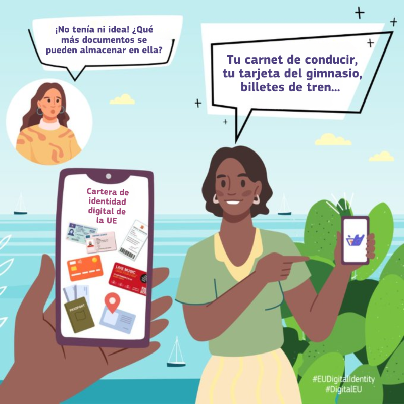 ComisionEuropea's tweet photo. ✈️¿De viaje por Europa?
🪪🇪🇺 Con la cartera de identidad digital de la UE , todos tus documentos personales estarán seguros y en la palma de tu mano: carnet de conducir, DNI, tarjetas de embarque...
Toda la información sobre los futuros usos de la cartera↓
#EUDigitalIdentity