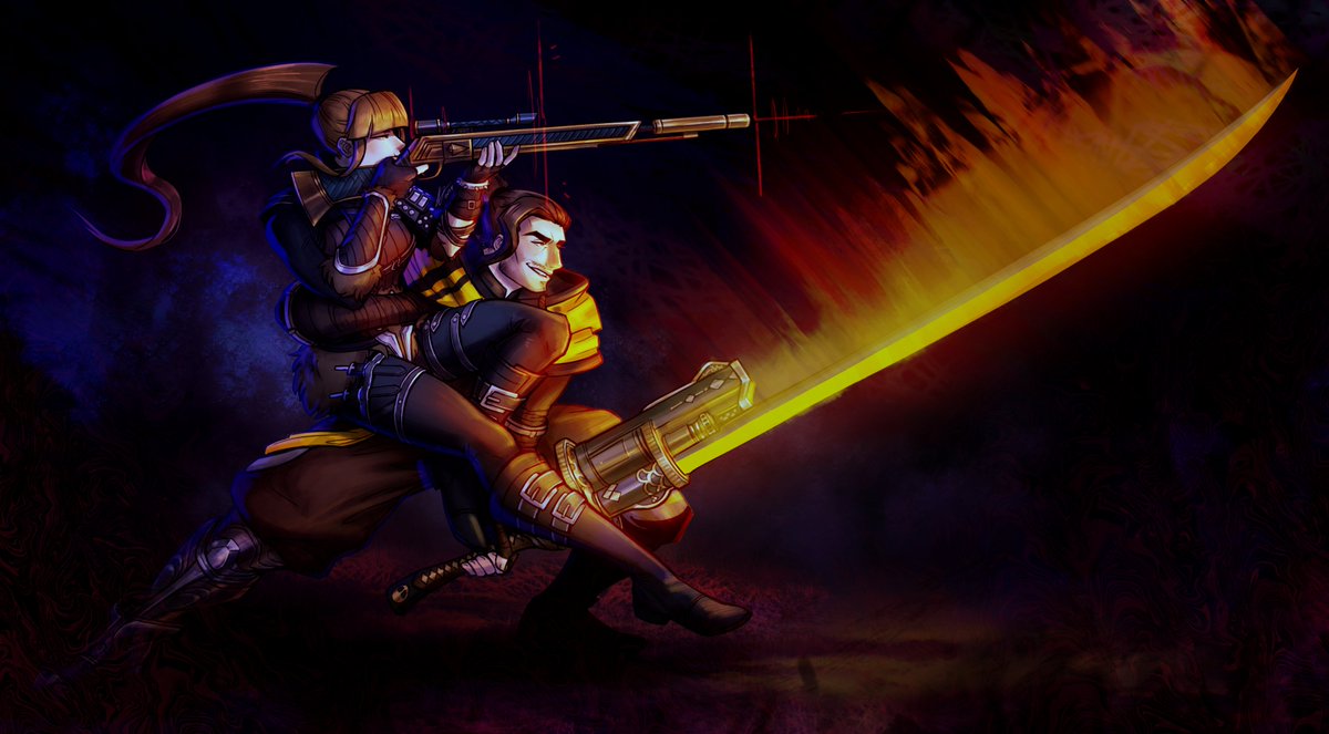 Enya and Ace for <a href="/IskeIlona/">Ilona 🙃</a>!
Revenge for GW2CC Art Fight!
#gw2 #guildwars2