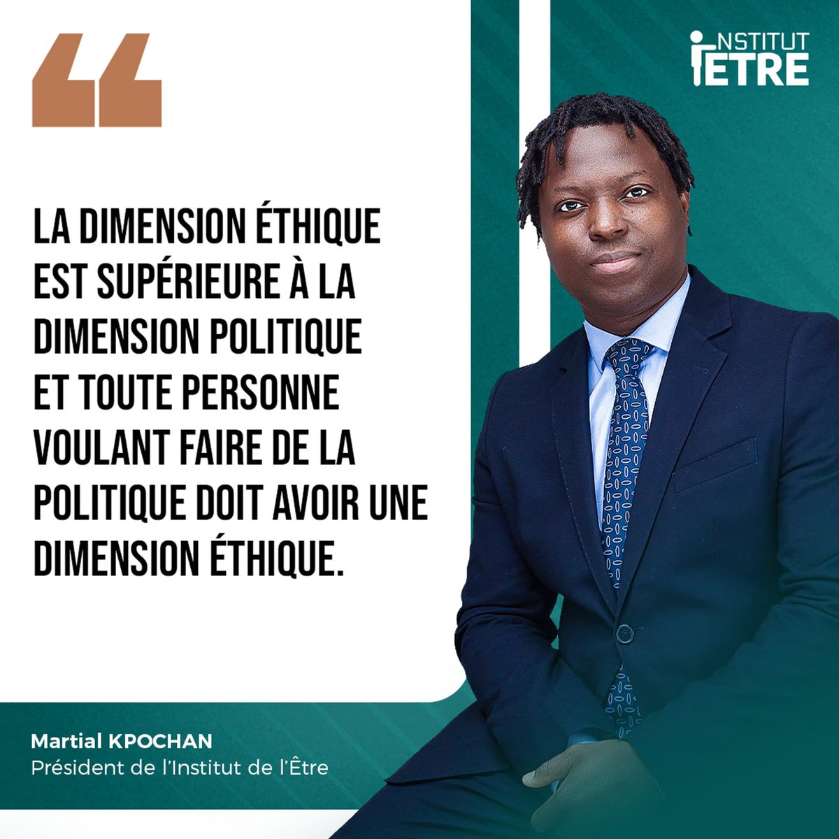 ietre_'s tweet photo. En tant que Président de l'INSTITUT DE L’ÊTRE, Martial KPOCHAN nous rappelle l'importance de placer l'éthique au cœur de toute action politique. Engageons-nous pour une politique guidée par l'éthique et les valeurs humaines. Ensemble, construisons un avenir plus juste et durable https://t.co/sKPZ09zXez